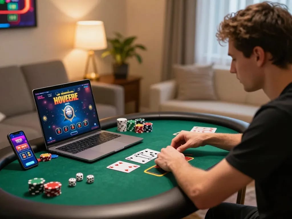 Engaged player enjoying RR88 online poker game with vibrant casino atmosphere.