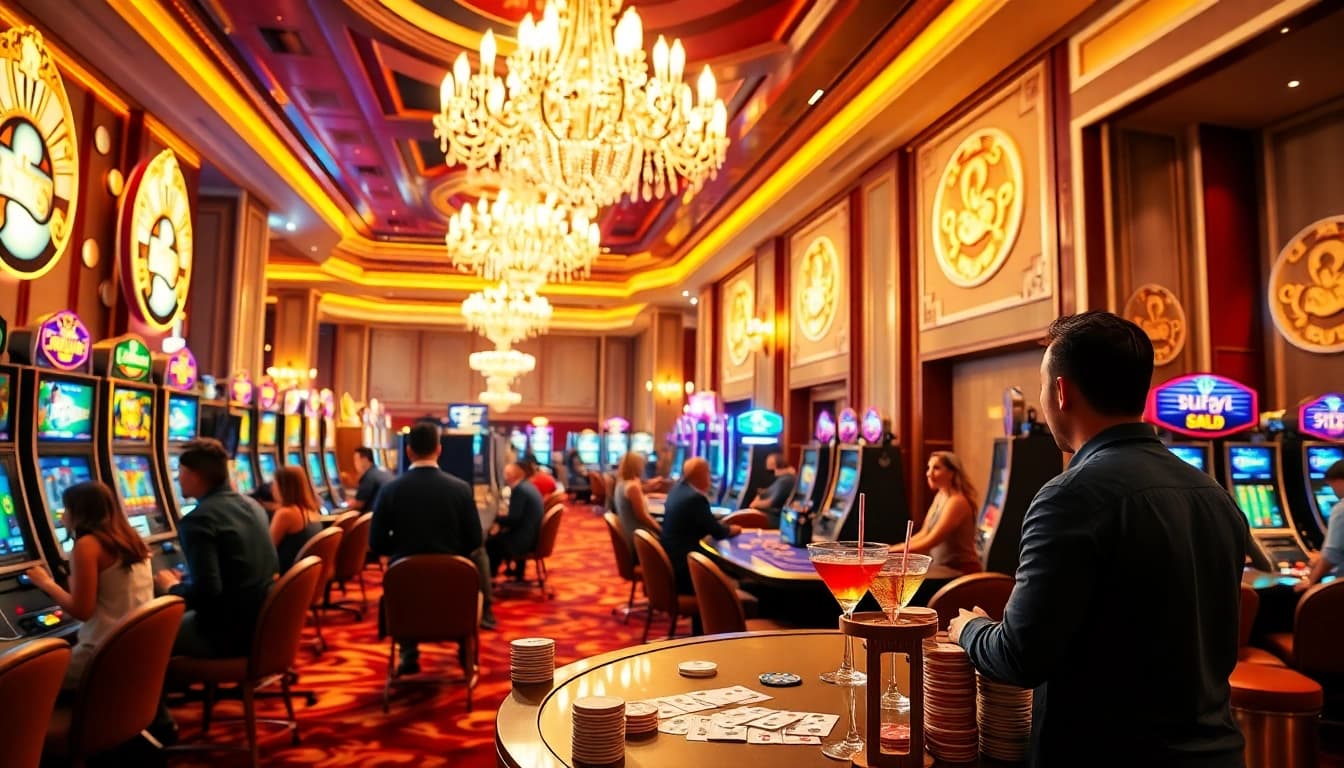 Spannende Casino-Atmosphäre mit Spielern und Spielautomaten in Golisimo Germany