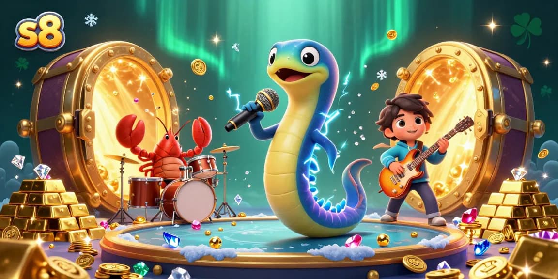 Experience the thrill of s8 gaming at an underwater casino with vibrant characters and treasures.