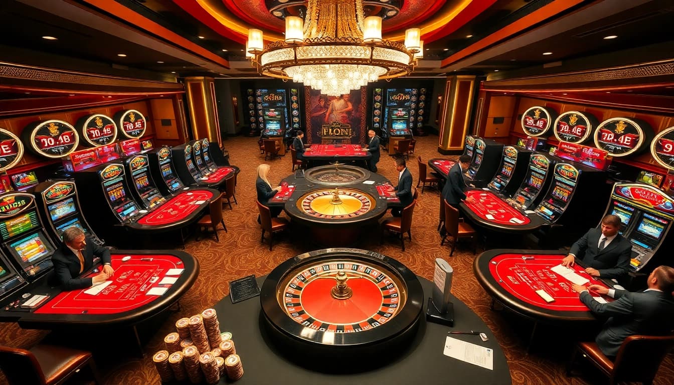 Players enjoying poker and roulette at https://f168.sarl/, showcasing excitement and luxury of casino gambling.