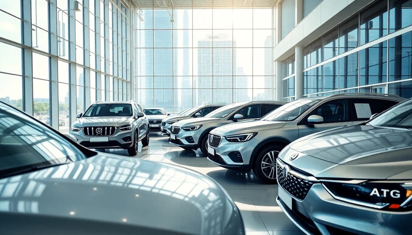 Auto kaufen in einem modernen Showroom mit verschiedenen Fahrzeugen im Angebot.