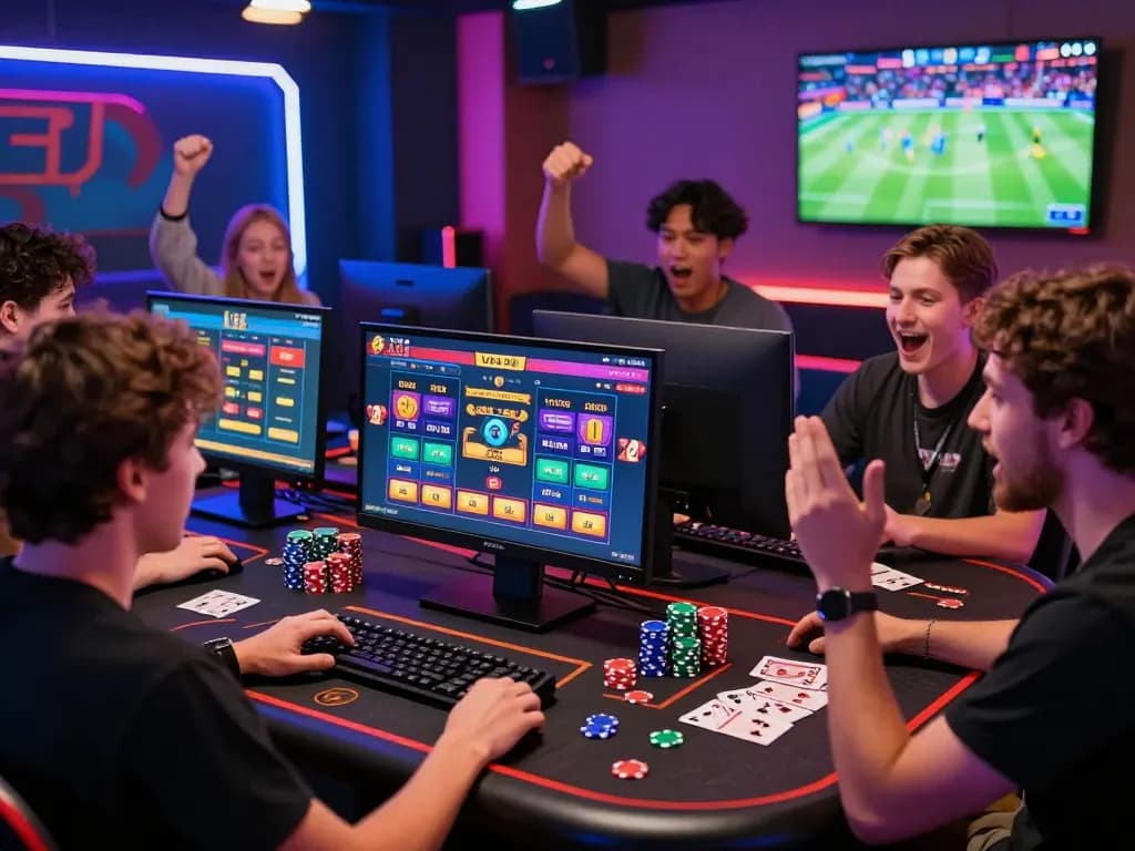 Exciting online betting experience at VN88 with friends enjoying sports gambling.