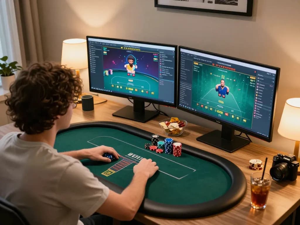 Go88 online poker action showing intense gameplay with multiple betting interfaces and a focused player.
