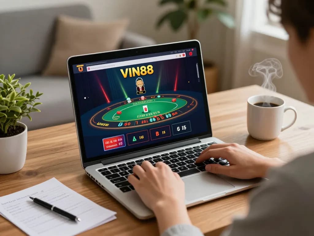 Engaging user playing VIN88 live blackjack online, showcasing strategy and responsible gambling.