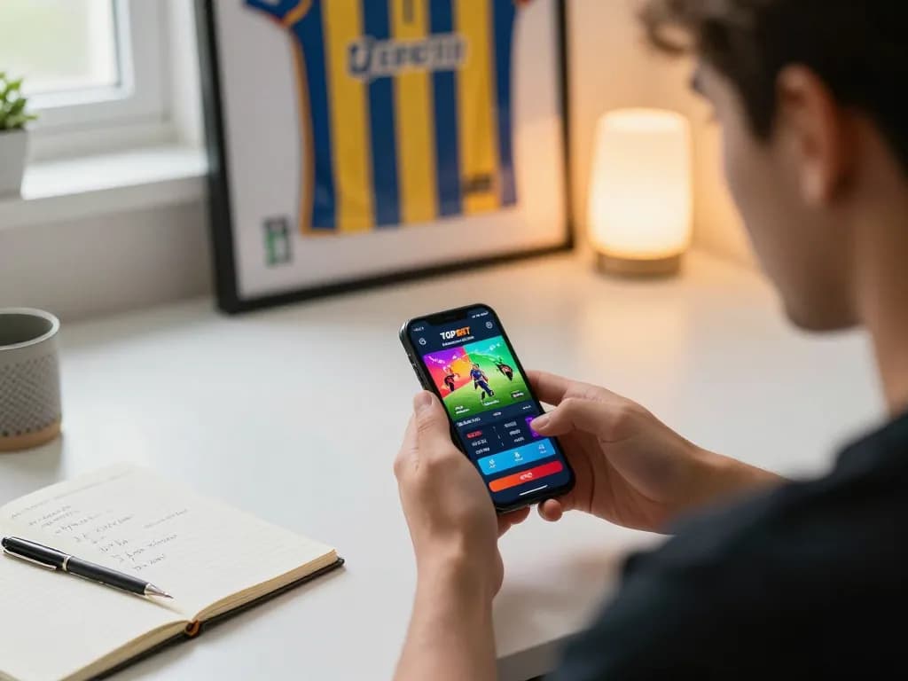 Engaging in online sports betting with the TOPBET app while strategizing for better odds.