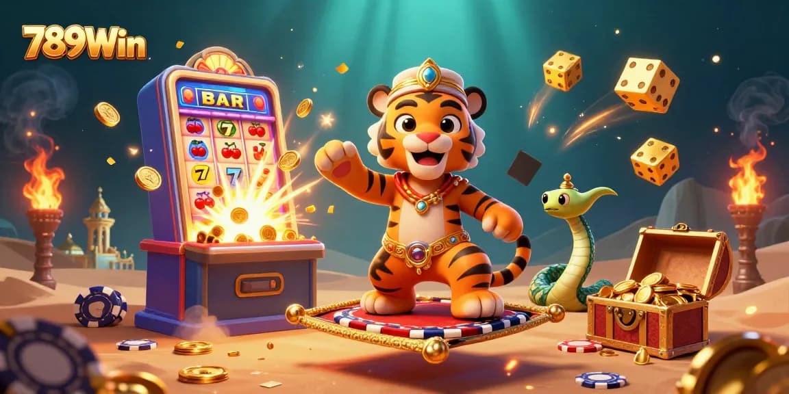 Spin the reels with 789Win in this exciting 3D illustration showcasing casino game magic and jackpots.