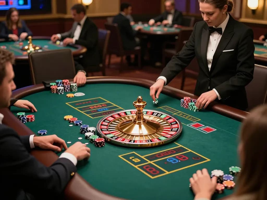 Experience dynamic gameplay at Man88 with players placing bets on a vibrant roulette table.