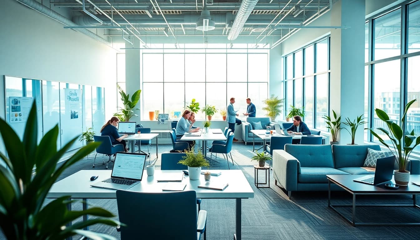 Professionals collaborating in a vibrant healthcare marketing agency, showcasing the concept of werbeagentur pflege.