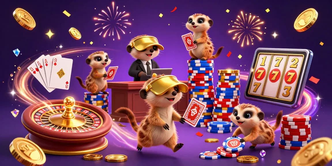 Engage in thrilling gameplay at 555winn with energetic meerkats running an elaborate casino.