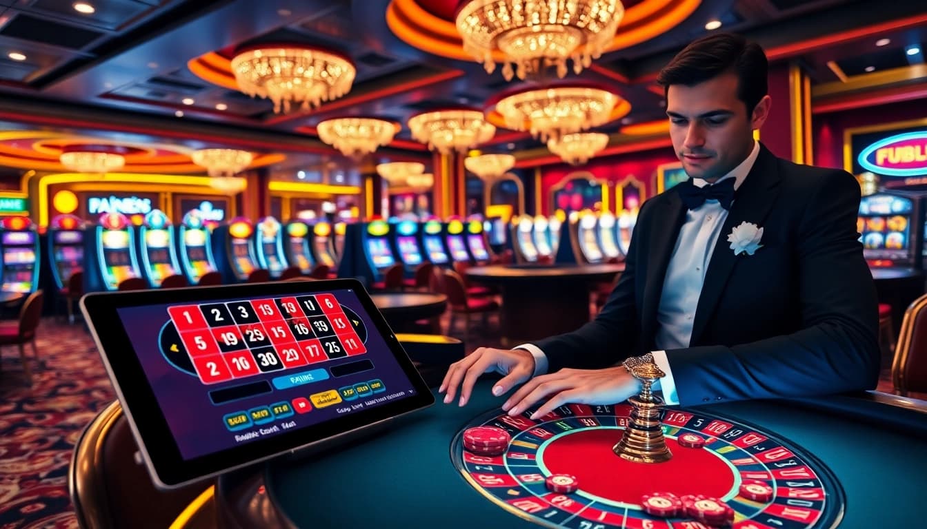 Player engaging with the f8bet com interface at an elegant casino table.