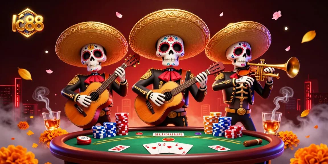 Experience exhilarating poker action with lc 88 in a vibrant mariachi-themed casino scene.