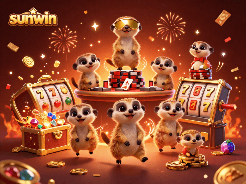 Experience the thrill of sunwin's casino operations featuring meerkats in a vibrant 3D scene.