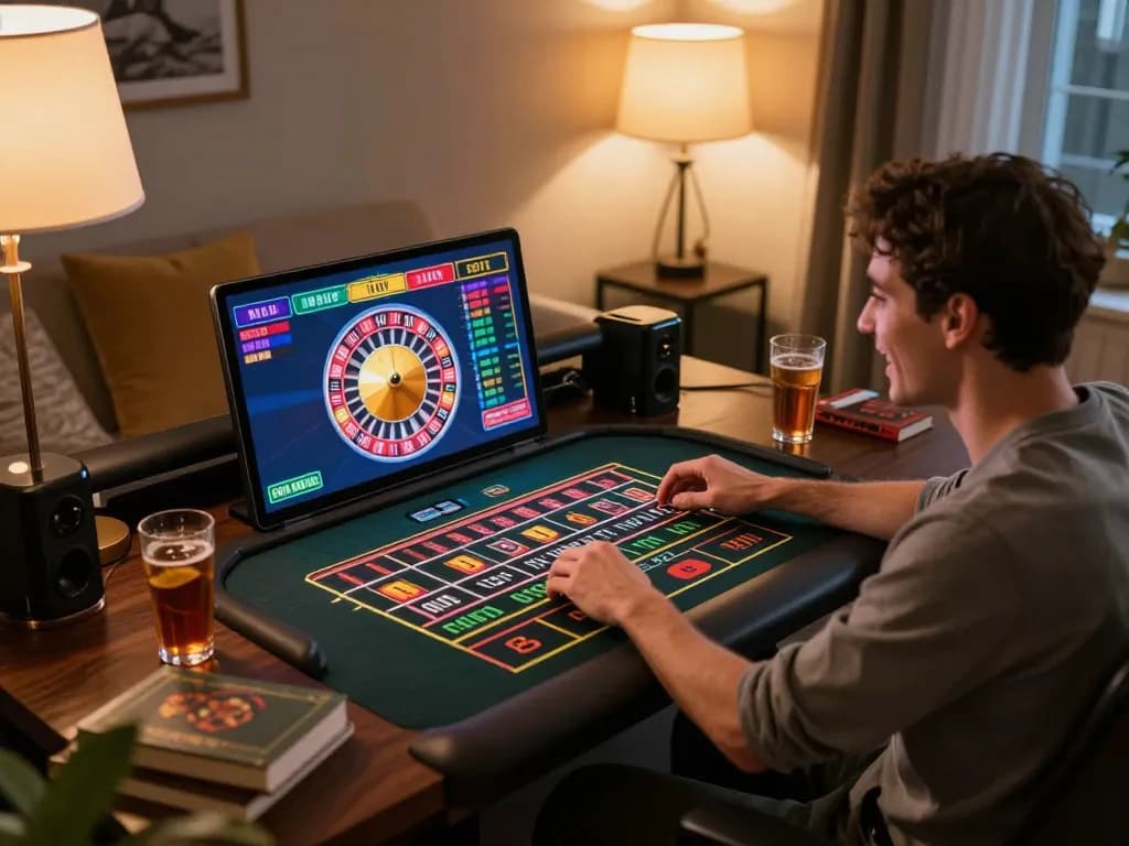Player enjoying an engaging online roulette game at f168.news, showcasing excitement in a cozy environment