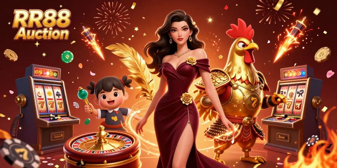 Experience exhilarating gaming action with RR88 Auction's vibrant casino scene featuring dynamic characters and rich elements.