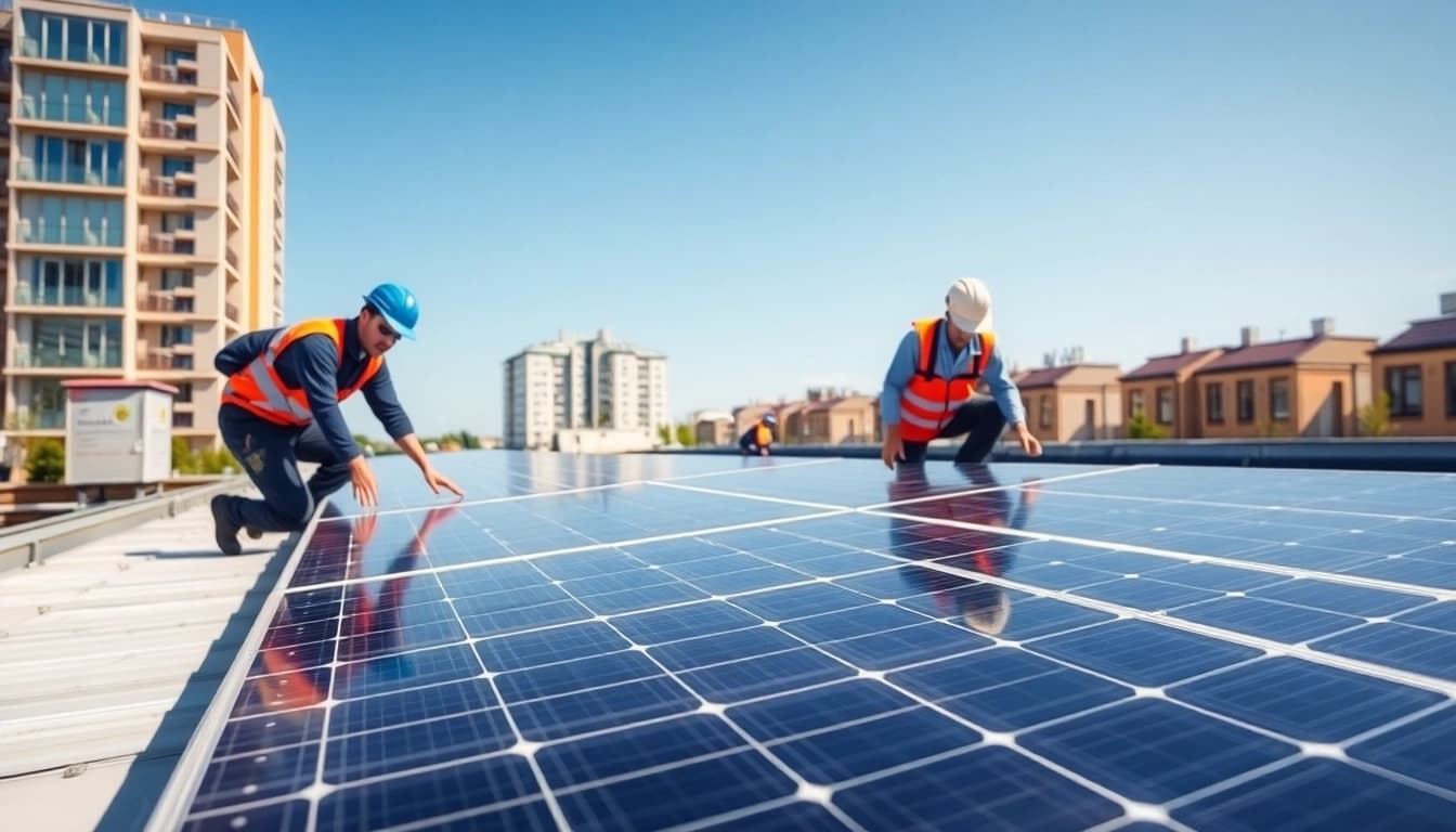 Installieren von Solar Wien Solarpanelen auf einem modernen Gebäude für nachhaltige Energie.