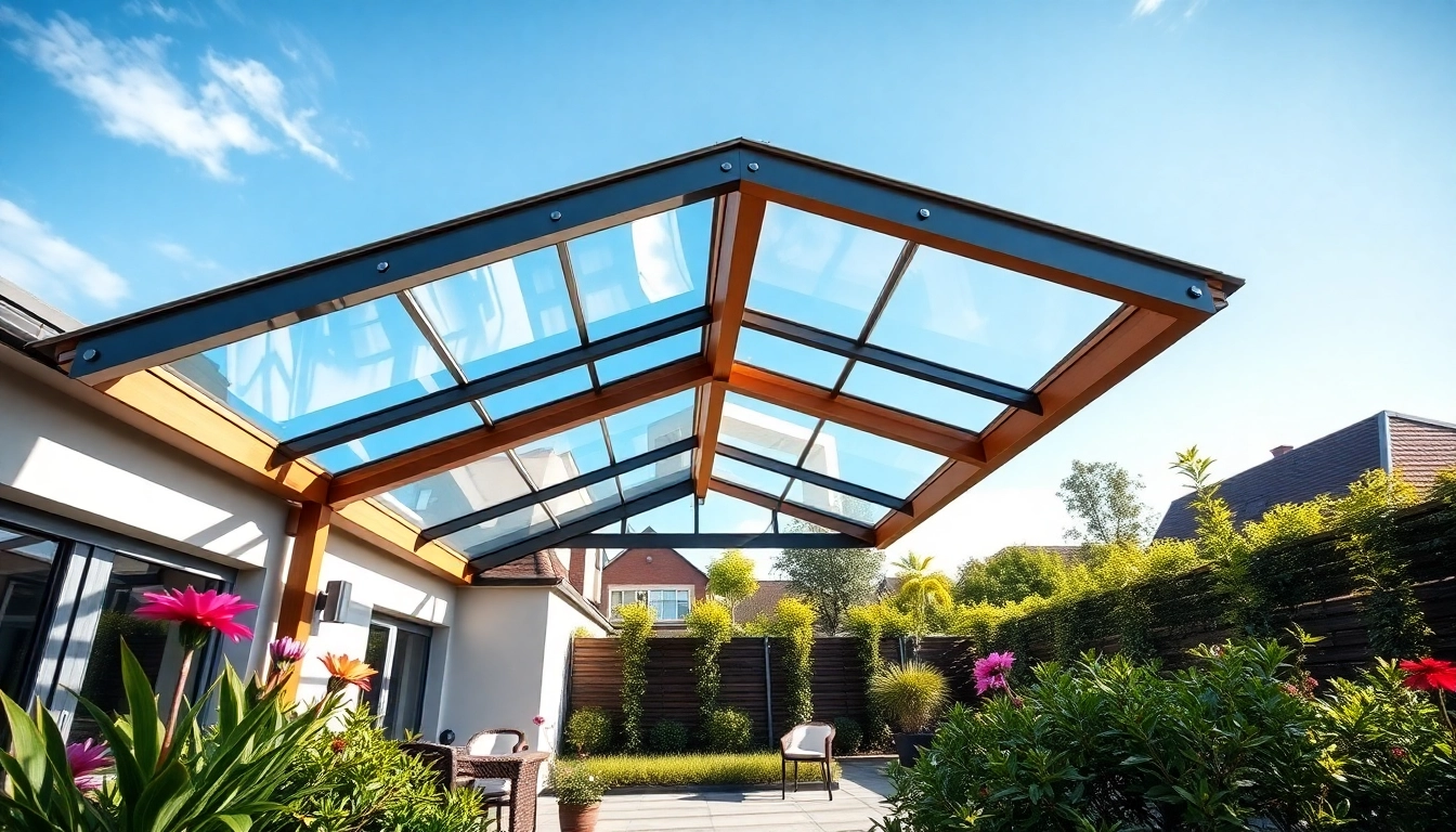 Terrassendach Duisburg bietet elegantes Design mit Glas und Holz in einem modernen Garten.
