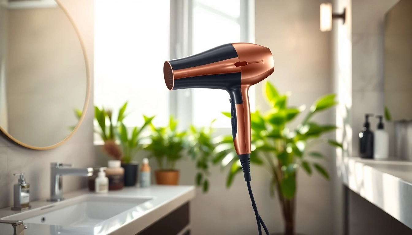 Laifen föhn auf einem modernen Tisch im Badezimmer, der klare Styling und Funktionalität bietet.