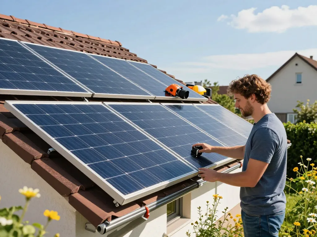 Hausbesitzer bespricht Solarenergielösungen mit einem Installateur in einem Solar Wien Umfeld.