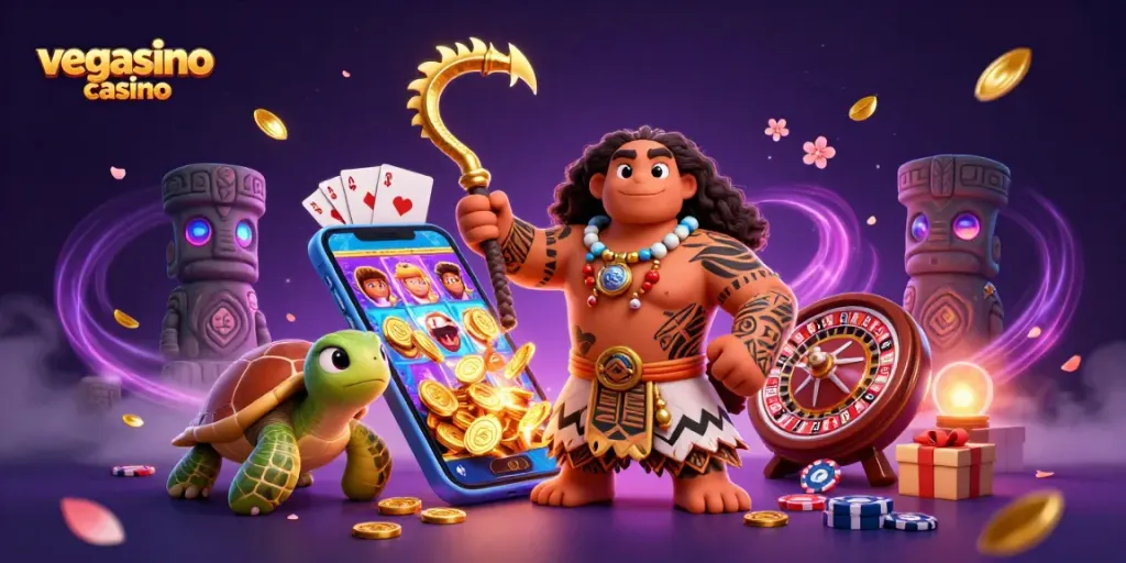 Engage with the vibrant scene of vegasino casino, showcasing thrilling slot games and lively characters.