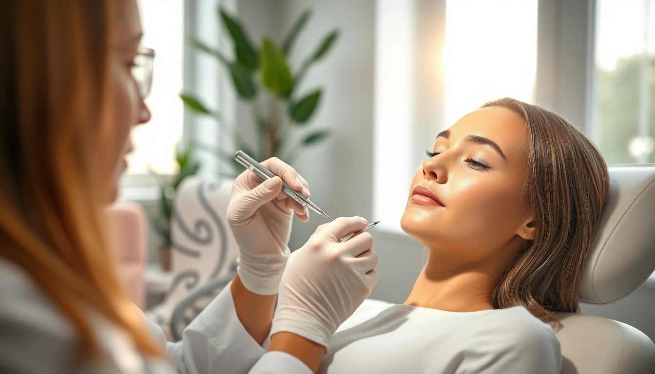 Behandlungen mit Sculptra, Facharzt verabreicht sanftes Verfahren in entspannter Klinikumgebung.