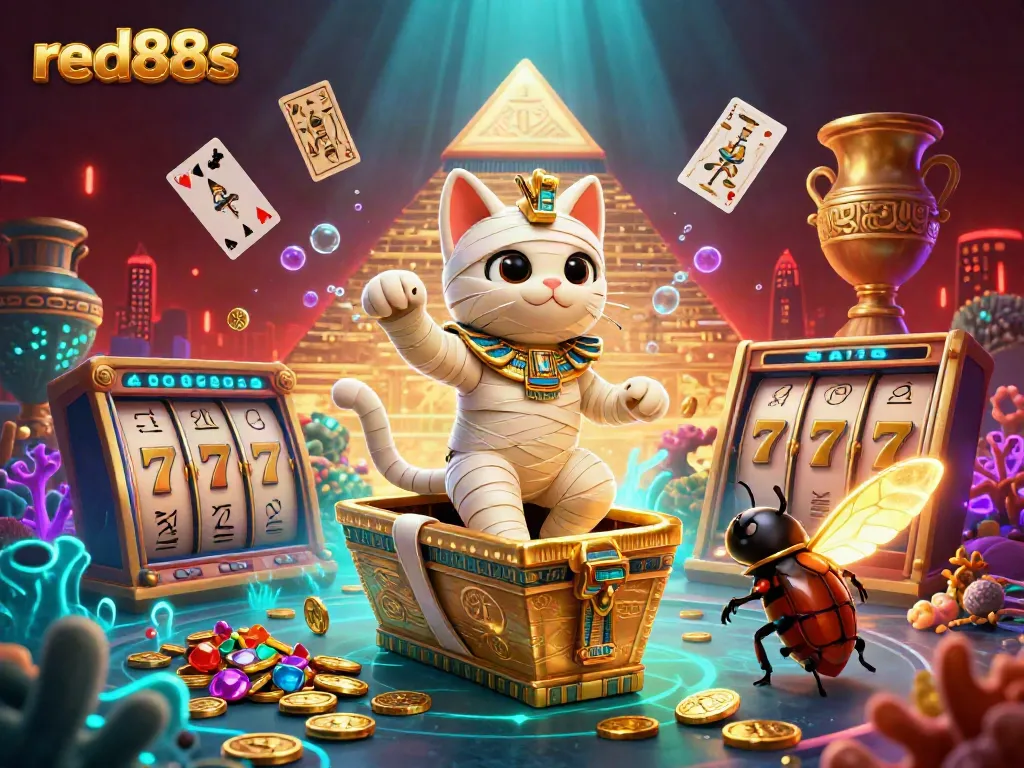 Experience the thrill at red88s with a vibrant mummy character in an exciting casino adventure.