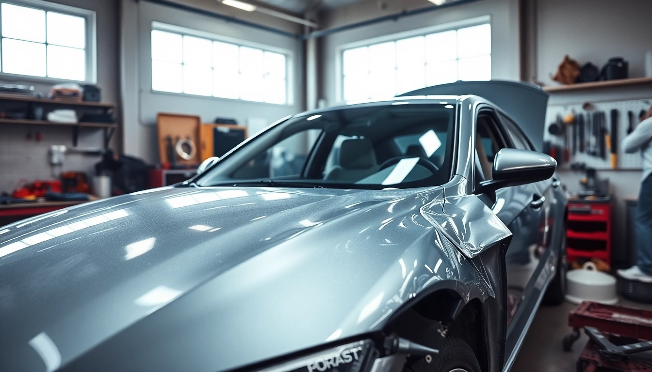 Motorschaden Ankauf: Expert checking damaged car engine in a well-lit workshop.