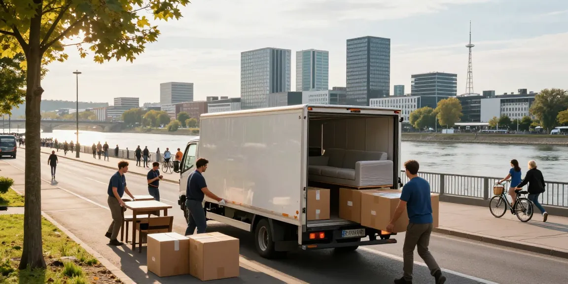 Umzugsunternehmen Ludwigshafen: Professionelles Umzugsteam packt Möbel und Kartons in einen Umzugswagen.