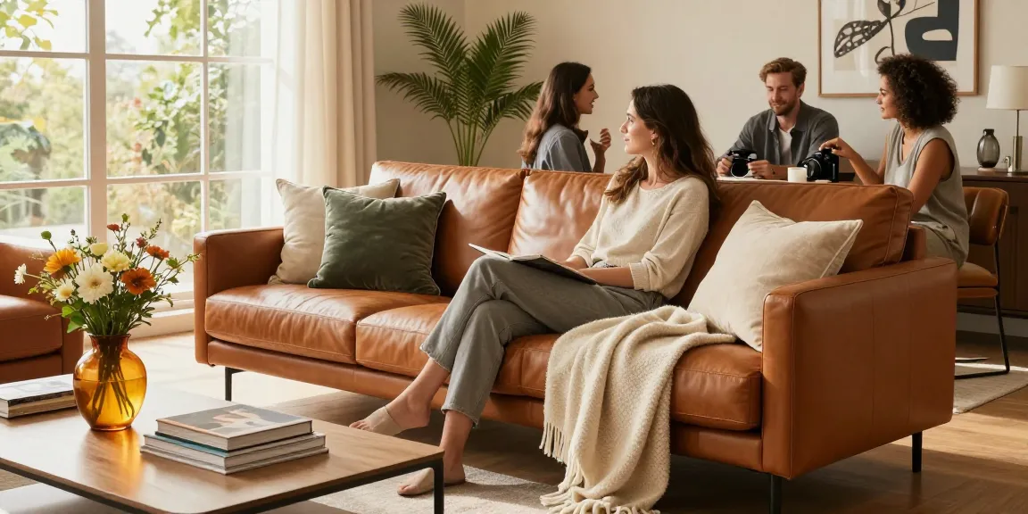Baxter Sofa online kaufen - Ein stilvolles Wohnzimmer, das das elegante Baxter Sofa mit gemütlichen Accessoires und warmem Licht zeigt.