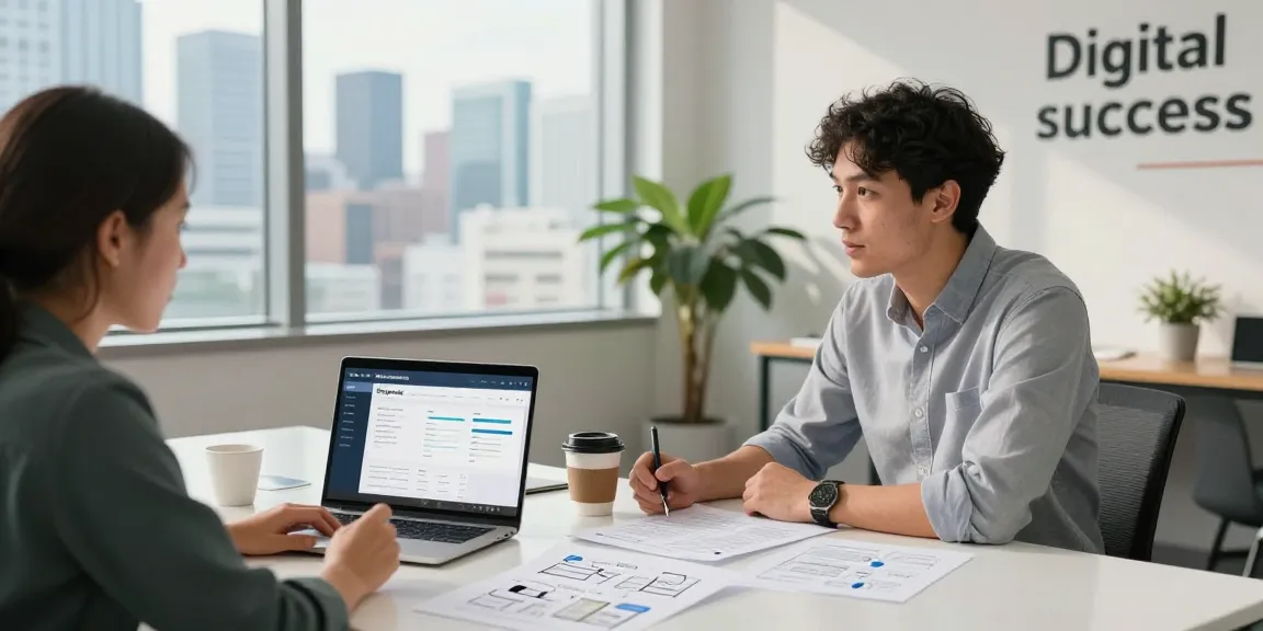 SP Webconsulting-Experte arbeitet mit einem Kunden in einem modernen Büro an E-Commerce-Strategien.