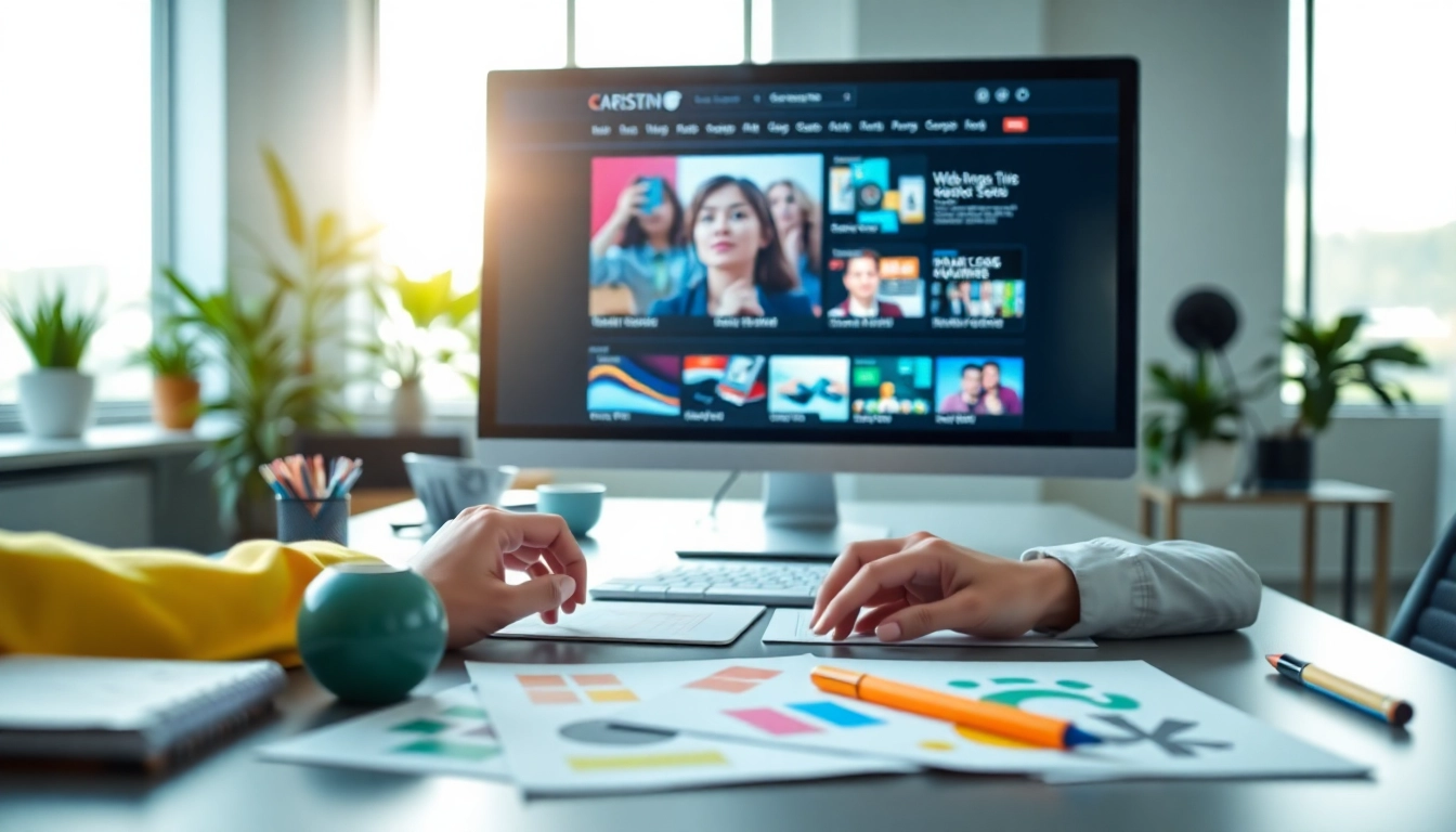 Website erstellen lassen: Kreativer Webdesigner bei der Arbeit an einem modernen Layout.