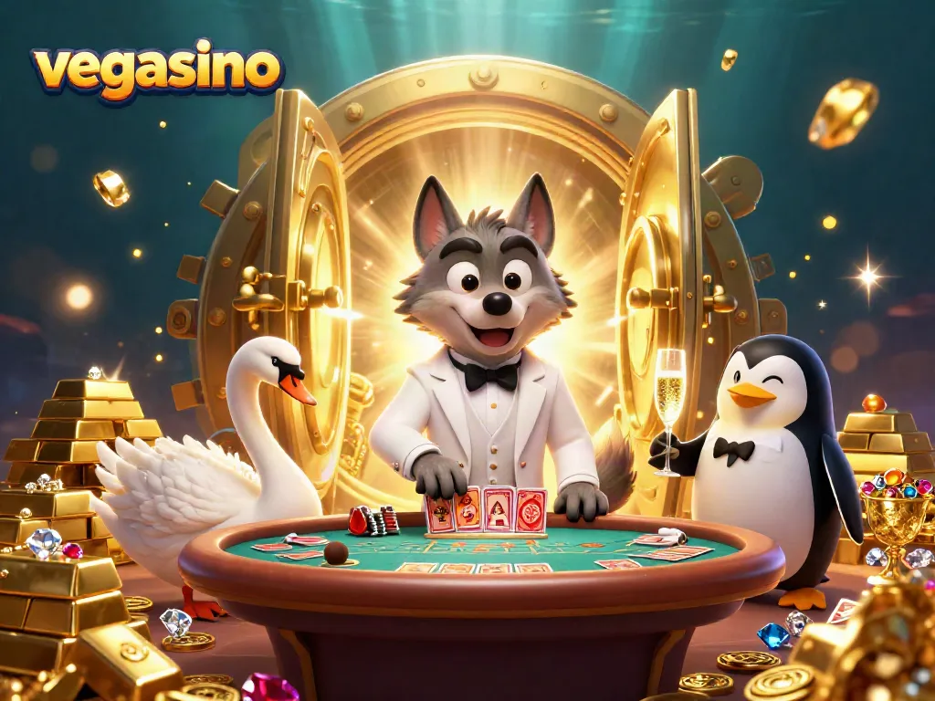 Engage with vegasino's thrilling atmosphere featuring elegant characters and vibrant casino elements.