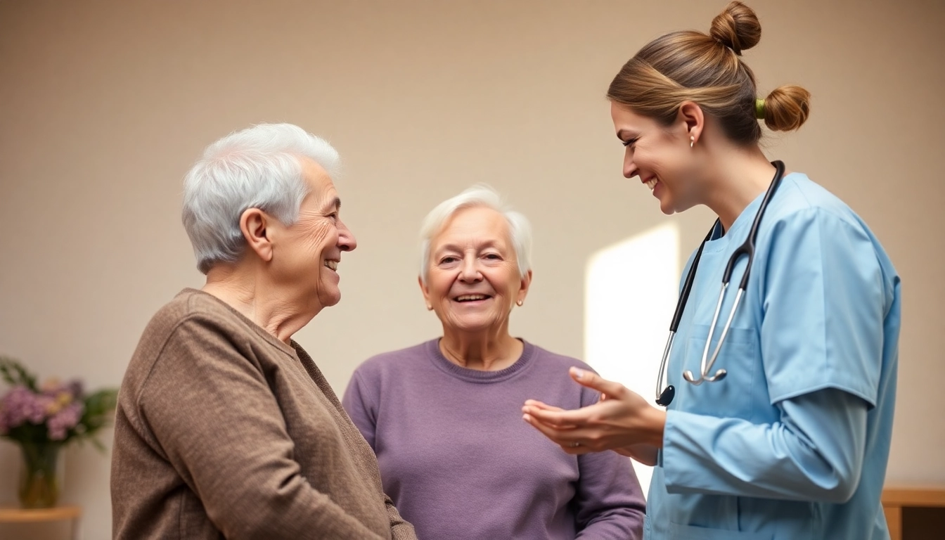 Pflegedienst gründen: Ein Mitarbeiter interagiert herzlich mit einem Patienten in einem freundlichen Pflegeumfeld.