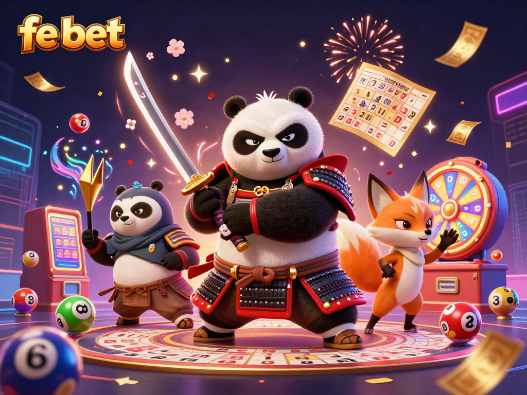 Experience the excitement of fe bet with festive casino-themed characters and vibrant game elements.