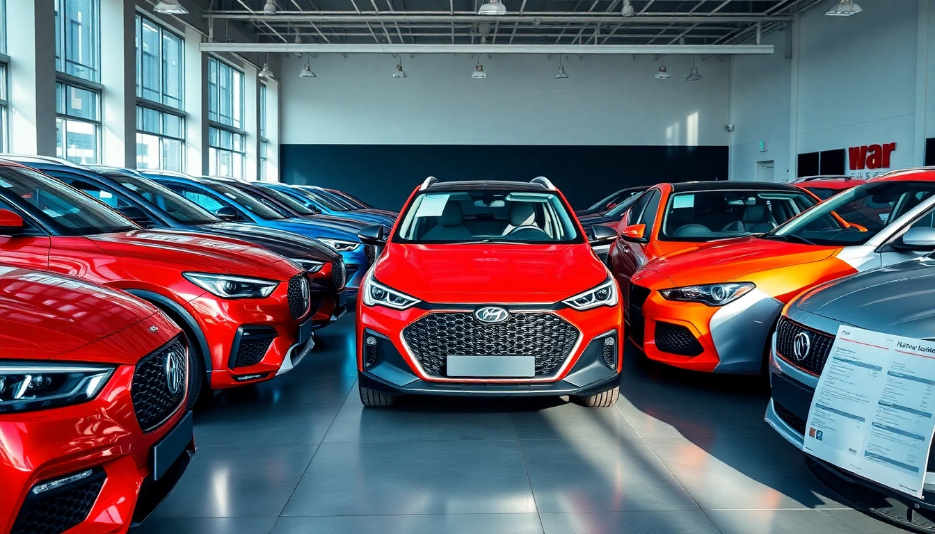 Autovergleich: Verschiedene Automodelle in einem modernen Ausstellungsraum vergleichen.