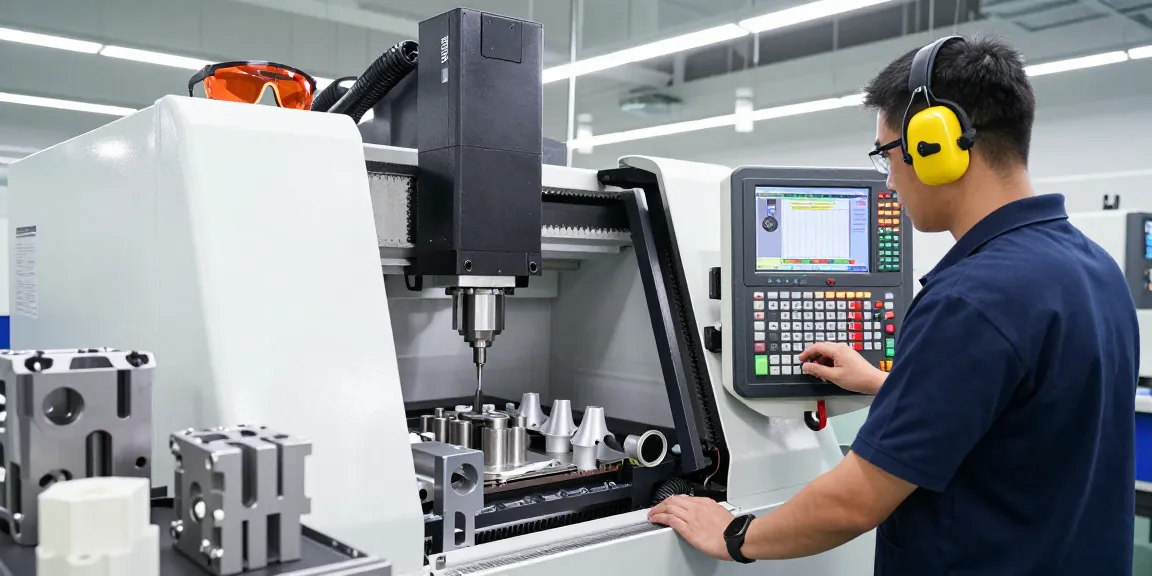 CNC-Fräsen in einer modernen Werkstatt mit einem Techniker, der präzise Einstellungen vornimmt.