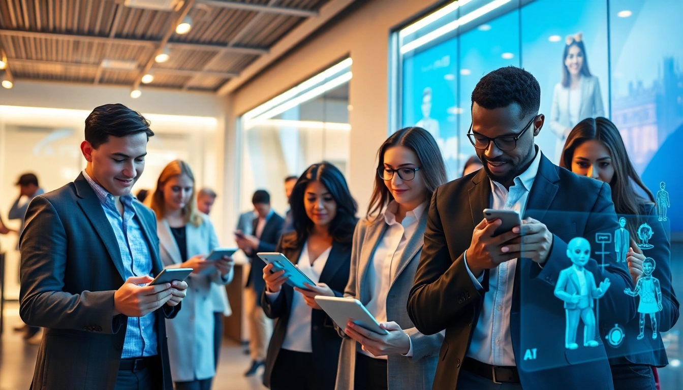 Engaging users interact with juicy ai chatbots in a modern tech environment.