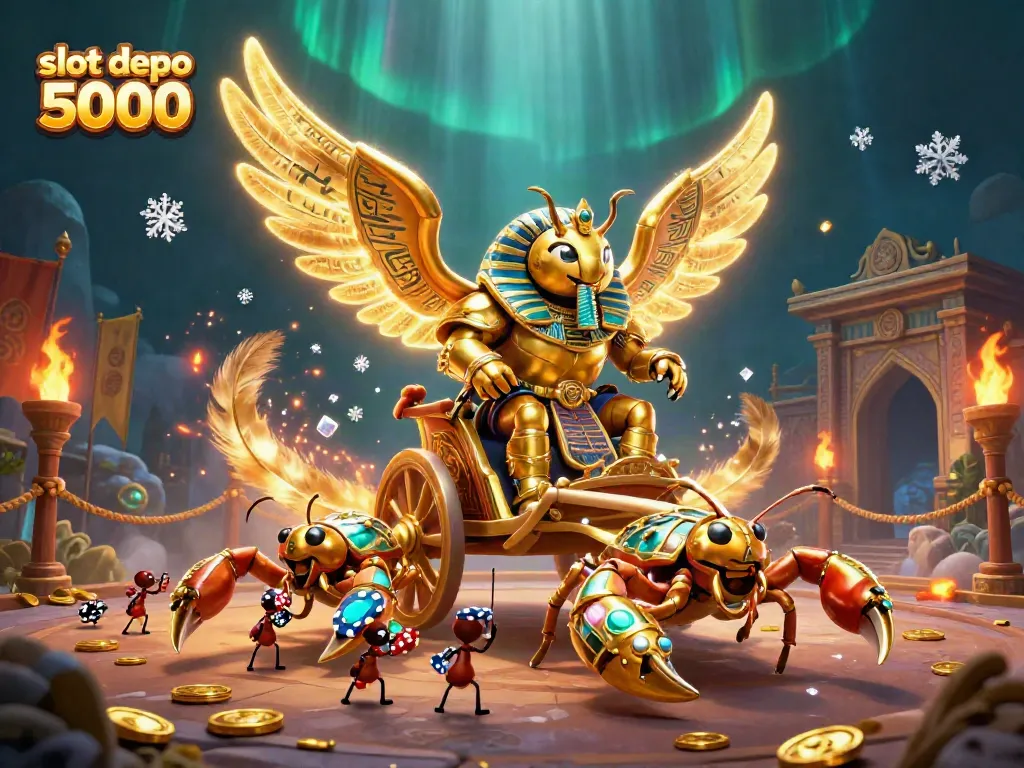 Experience thrilling action in slot depo 5000 with vibrant golden elements and animated casino characters.