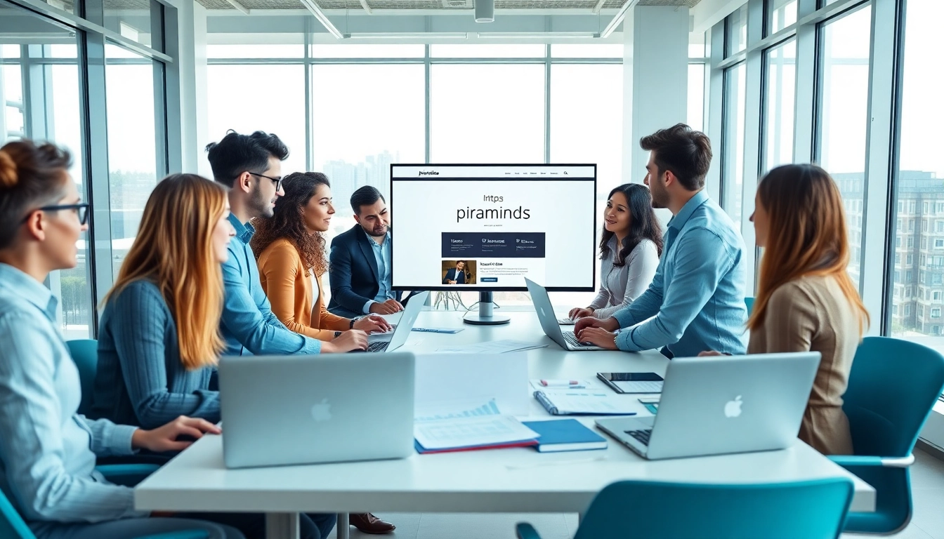 Visually engaging team meeting about https://piraminds.com/ in a bright office setting.