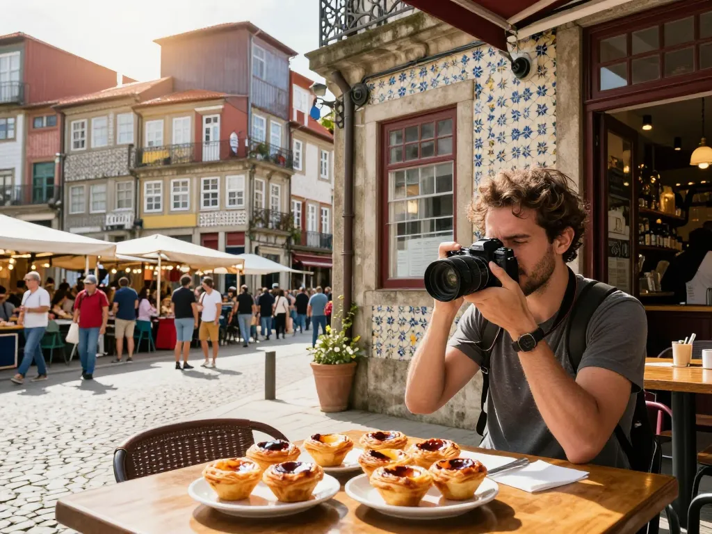Reisetipps Porto: Entdecken Sie lebendige Straßen und lokale Kultur, während Sie Gebäck genießen und die Stadt erkunden.