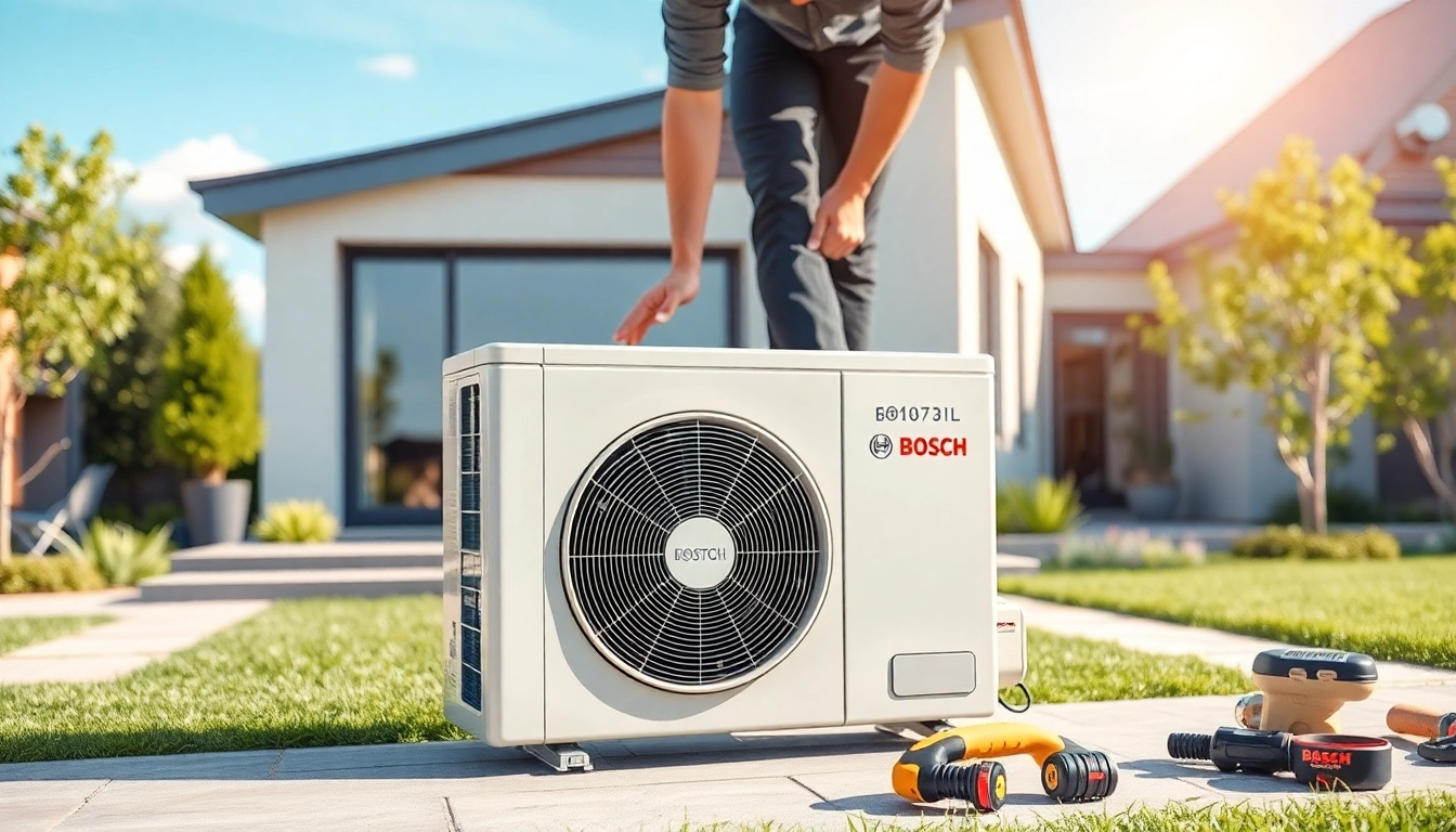 Wärmepumpe Bosch in professioneller Installation mit moderner Wohnumgebung