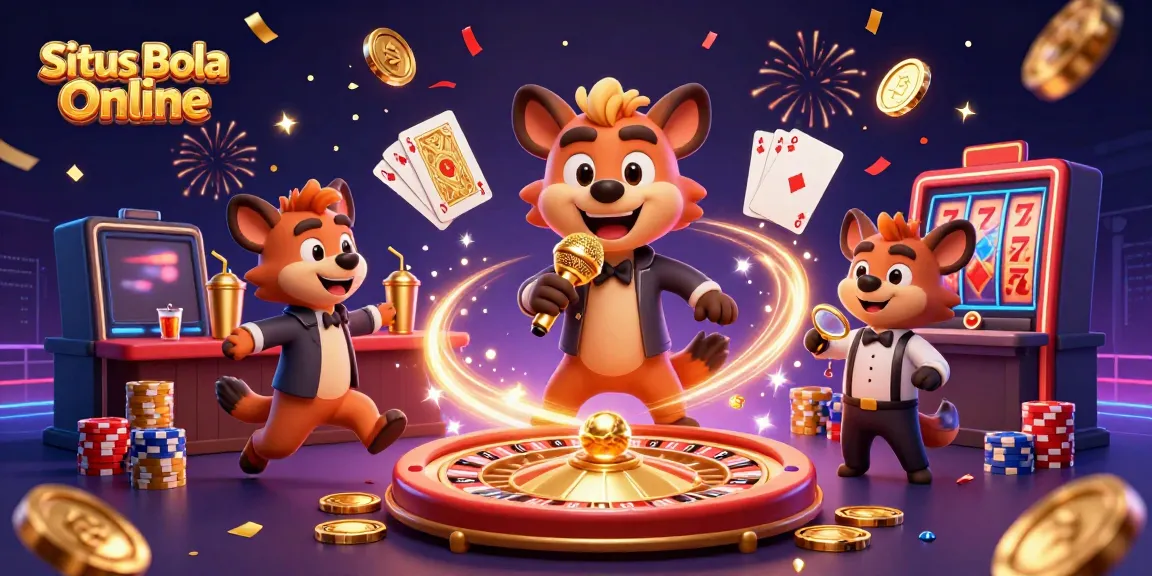 Experience excitement at Situs Bola Online with lively hyenas entertaining at a vibrant casino scene.