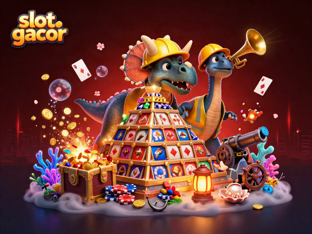 Experience the thrill of slot gacor with vibrant reels and cheerful characters celebrating casino wins.
