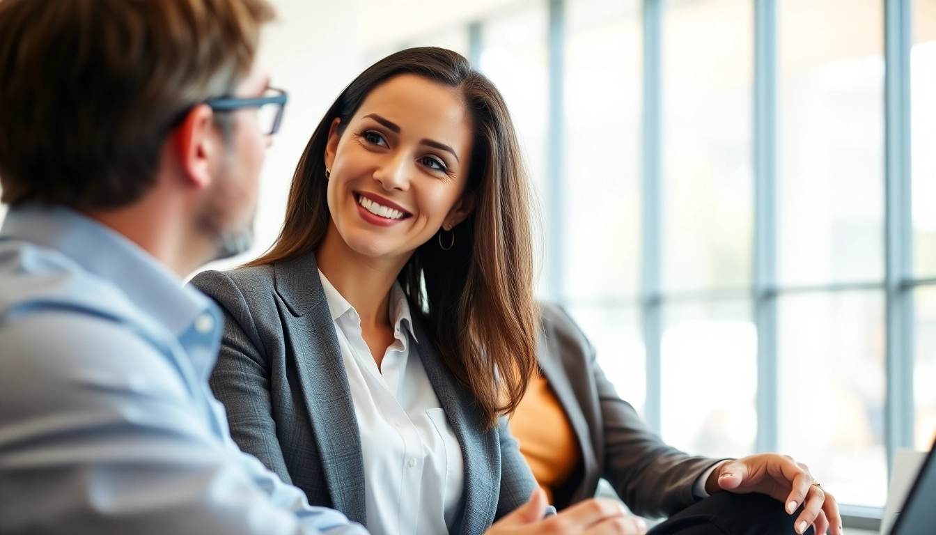 Headhunter interacting with a candidate in a professional setting, showcasing trust and engagement.