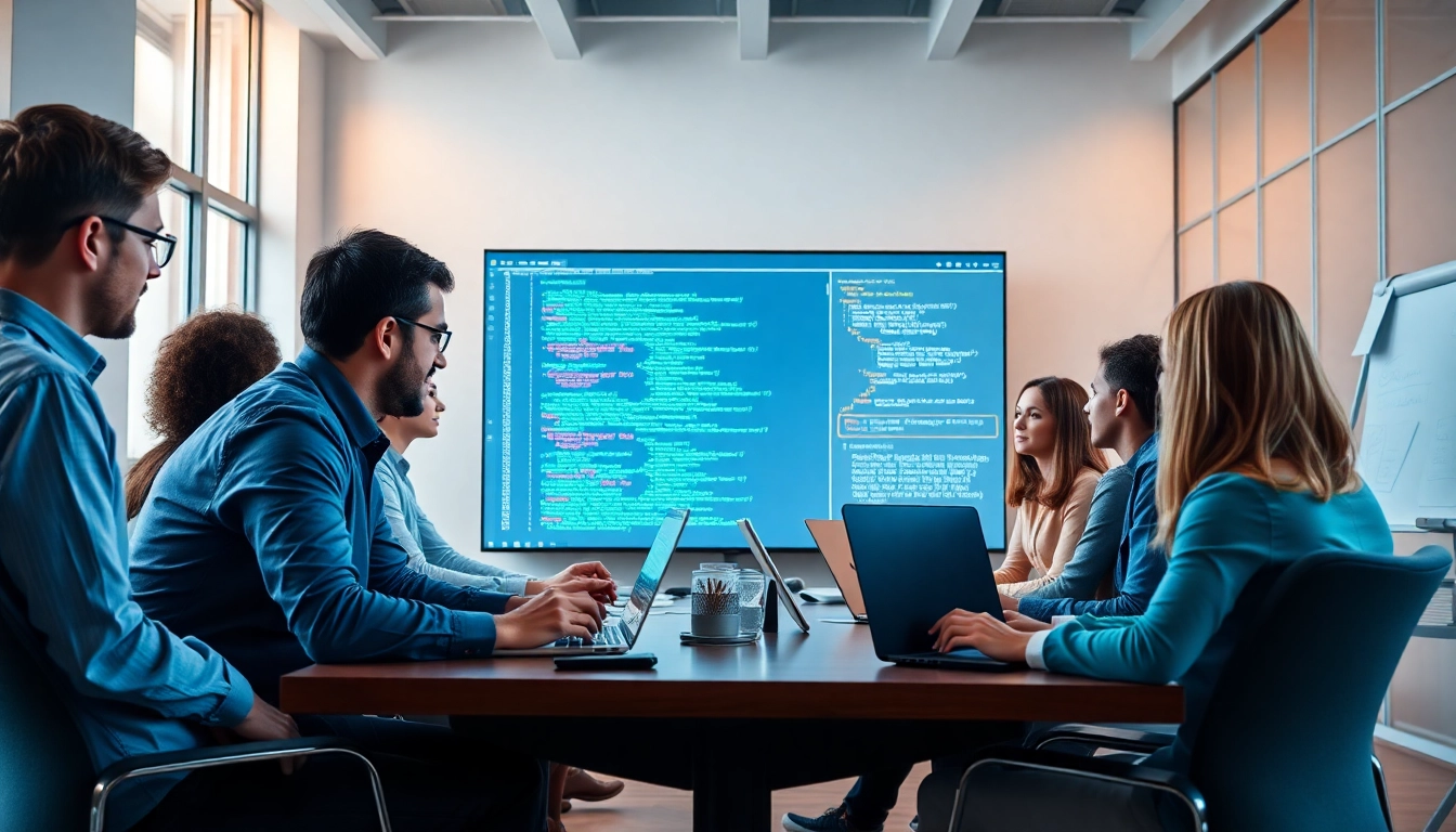 Optimizing Custom software solutions with a diverse team in a bright office environment.