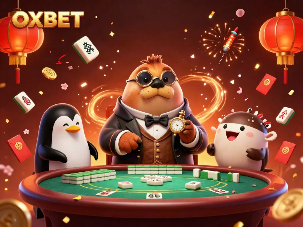 Experience OXBET's underwater casino with a jolly walrus playing poker at a vibrant table, surrounded by festive decor.