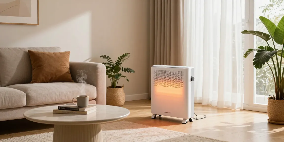 Infrarotheizung für Wohnzimmer, die Wärme in einem gemütlichen modernen Wohnzimmersetup ausstrahlt.