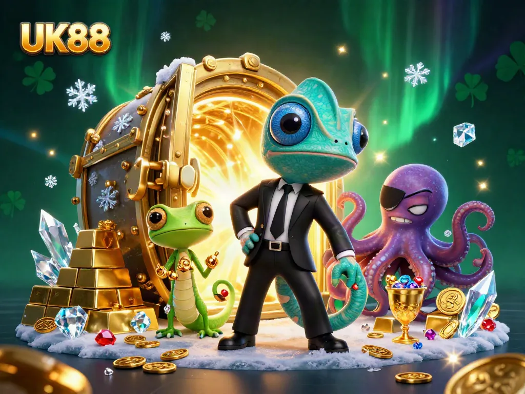 Experience thrilling gameplay at UK88 with a vibrant 3D casino scene featuring engaging characters and treasure.