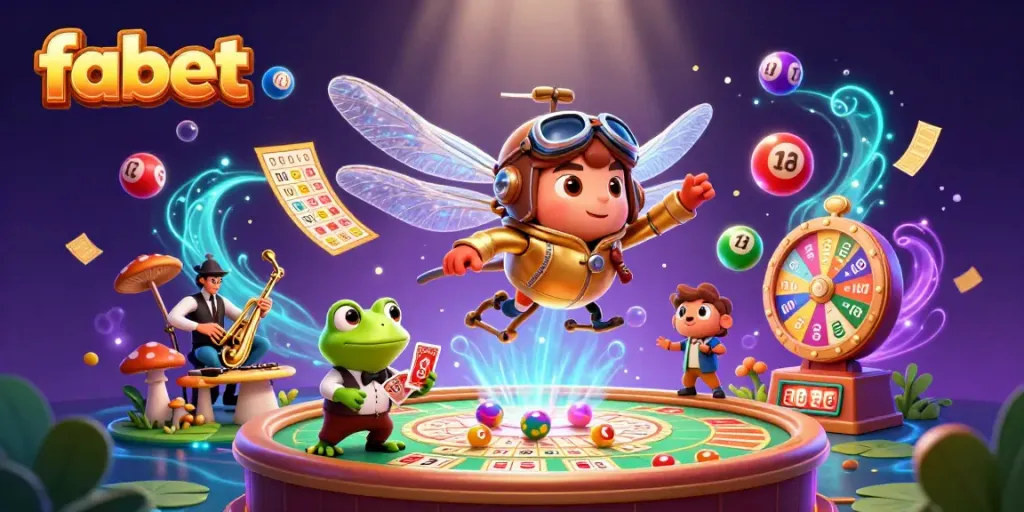 Experience the vibrant world of fabet as a dragonfly pilot and frog croupier create dynamic casino magic.