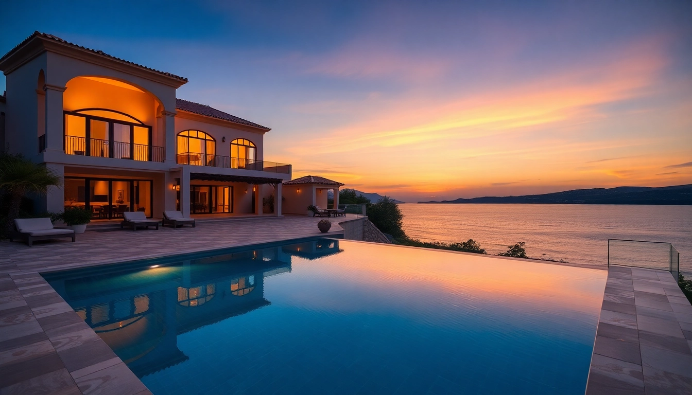 Stunning view of villas for immobilien kaufen nordzypern illuminated by sunset.