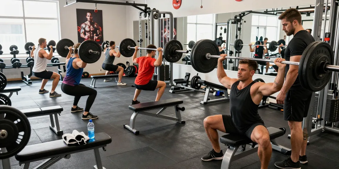 Bodybuilders training in an Anabolika Shop gym, showcasing strength and teamwork in a high-energy atmosphere.